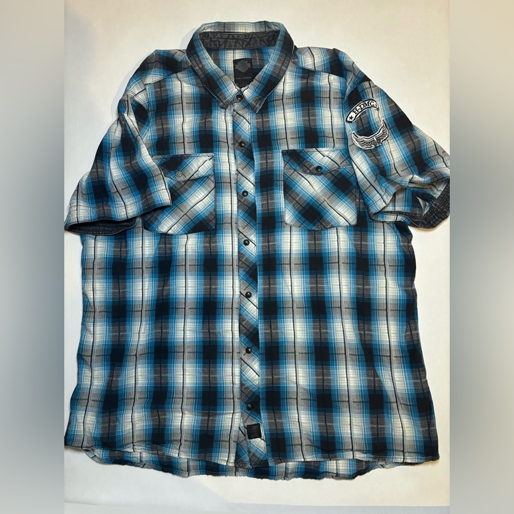Blue Plaid Button-Up Shirt Harley 2XL